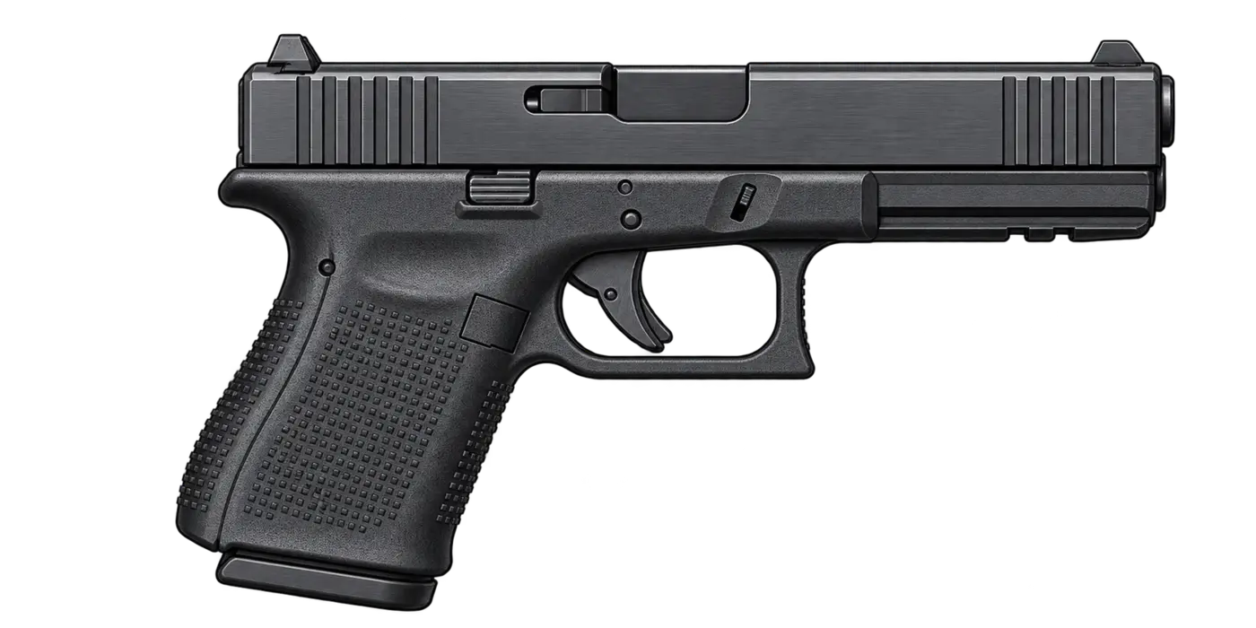 Illustration of a 9 mm Glock pistol pointing to the right