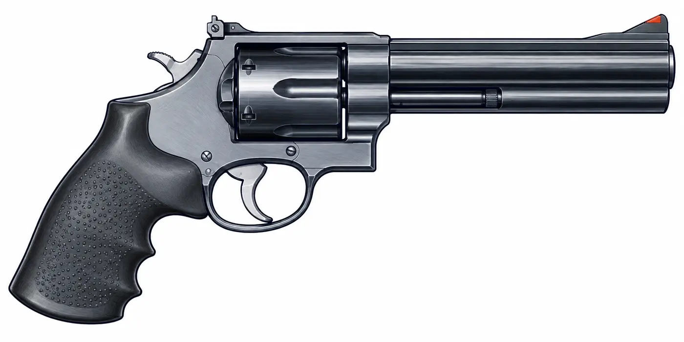 Illustration of a .44 Magnum revolver pointing to the right